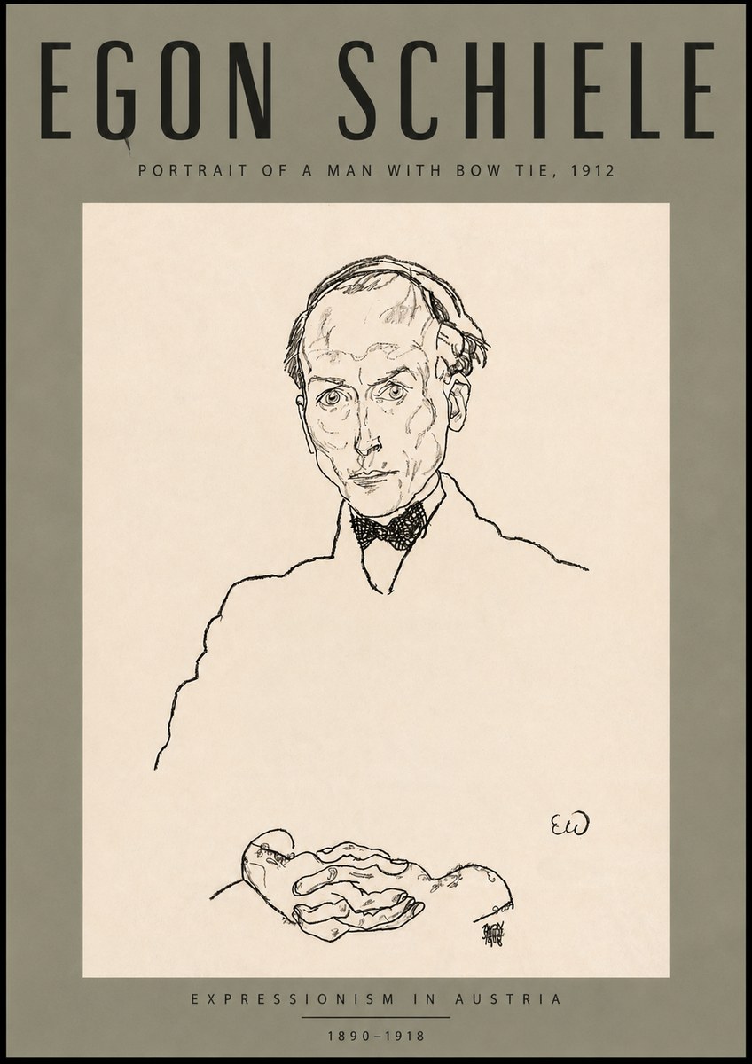 Schiele Portrait of a Man with Bow Tie, 1912 No4 - Affiche