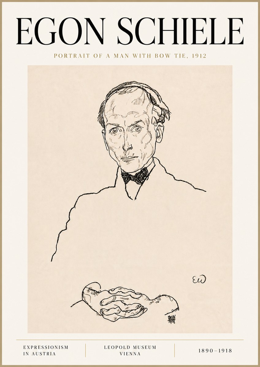 Schiele Portrait of a Man with Bow Tie, 1912 No6 - Affiche