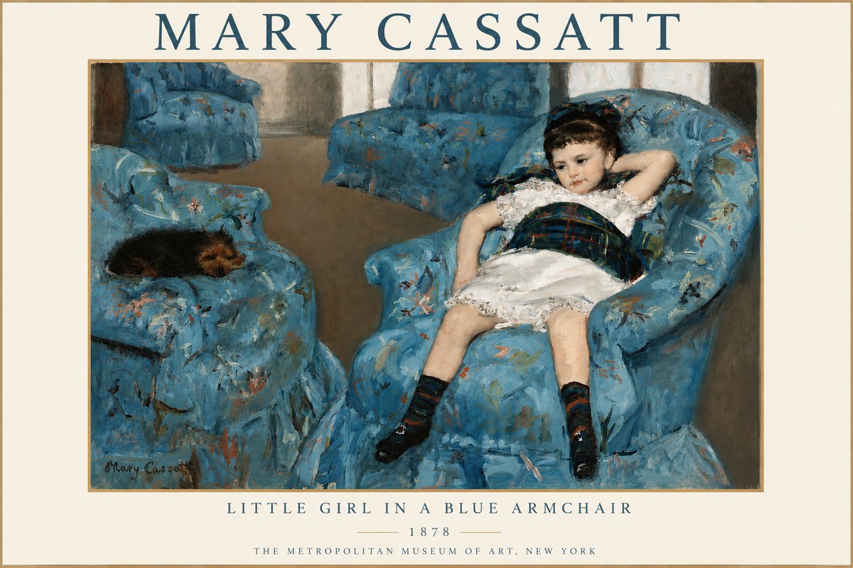 Mary Cassatt Little Girl in a Blue Armchair No5 - Affiche