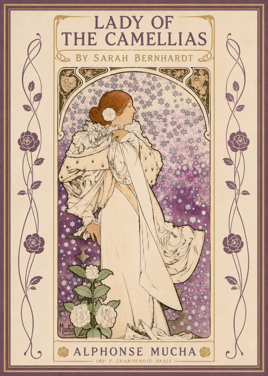 Mucha Lady of the Camellias No2 - Affiche