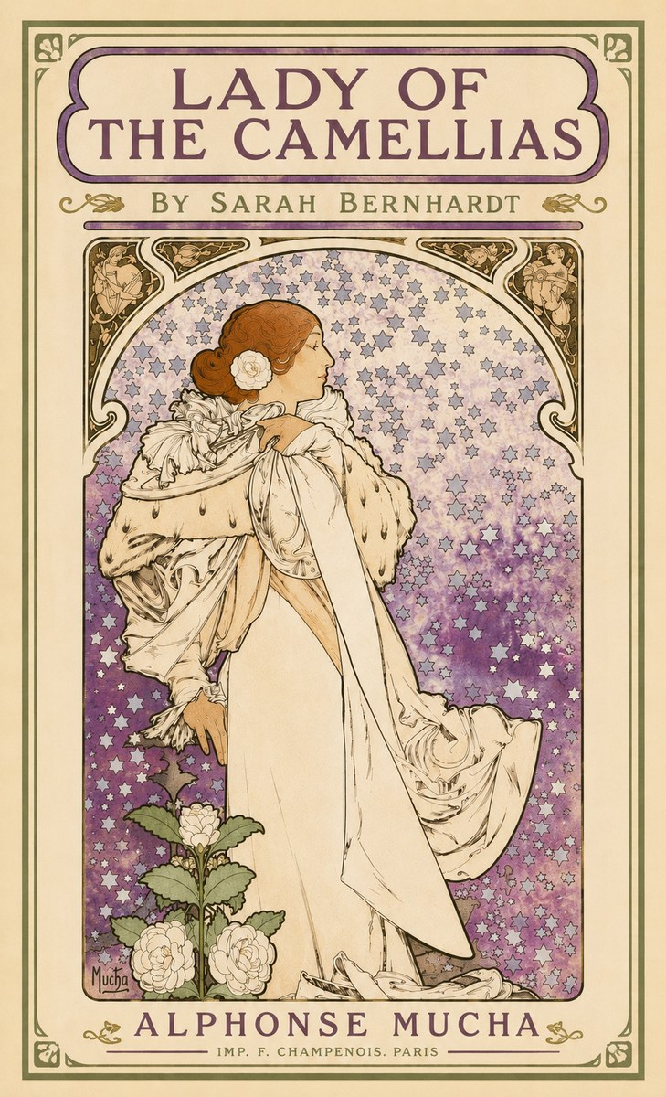 Mucha Lady of the Camellias No3 - Affiche