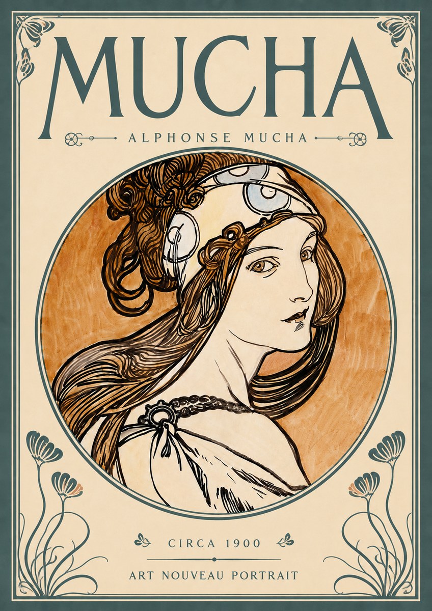 Mucha Art Nouveau Portrait I No5 - Affiche