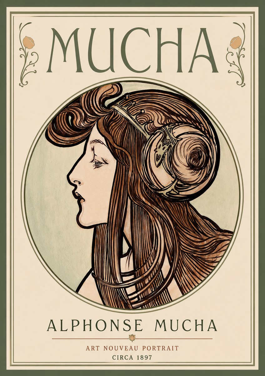 Mucha Art Nouveau Portrait II No6 - Affiche