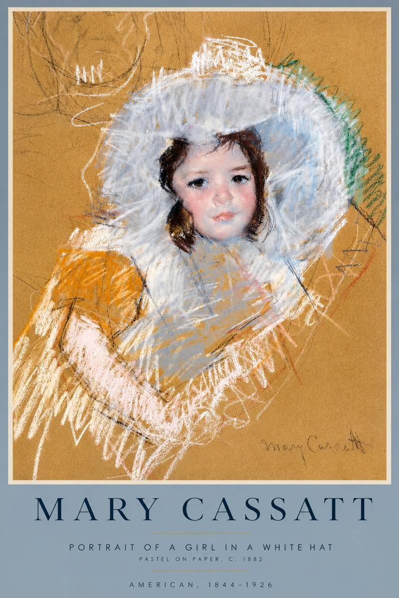 Mary Cassatt Portrait of a Girl in a White Hat No3 - Affiche