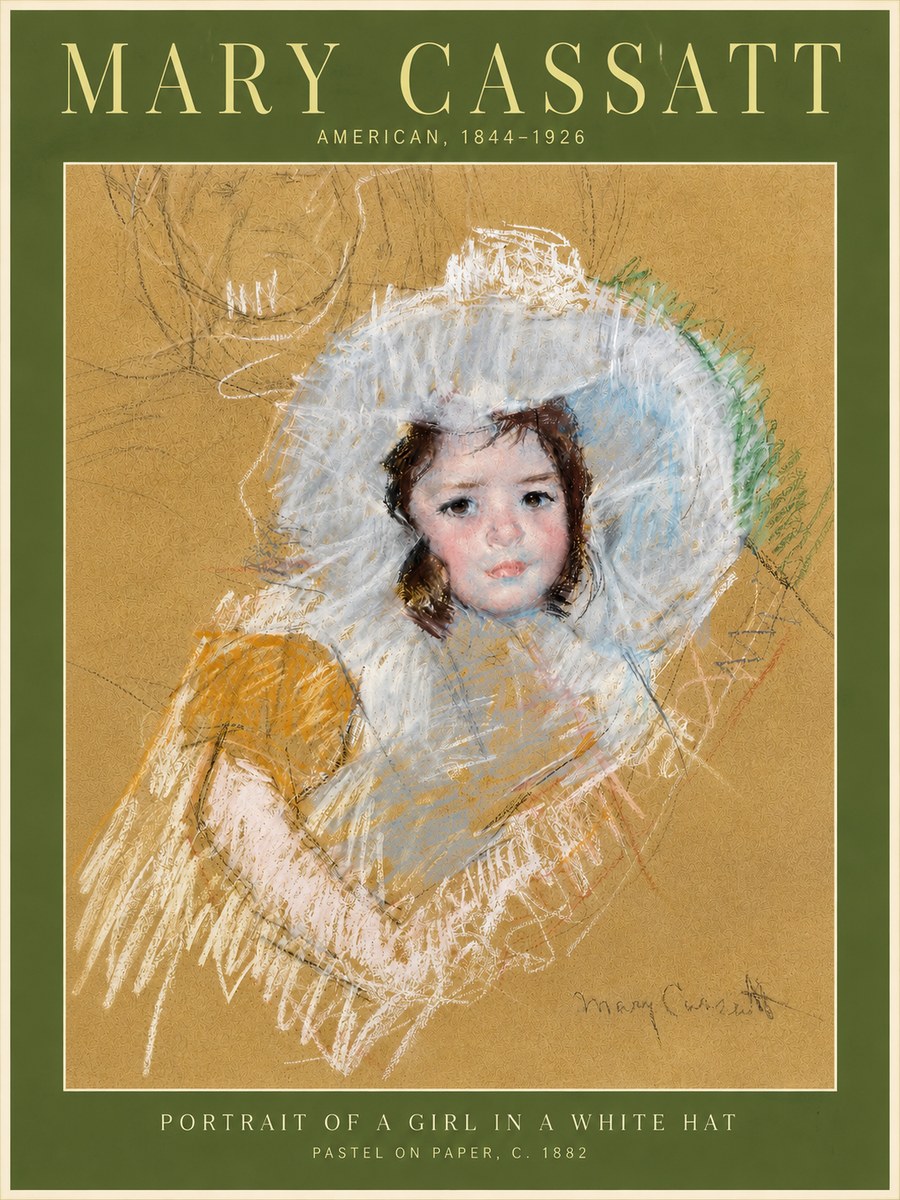 Mary Cassatt Portrait of a Girl in a White Hat No4 - Affiche