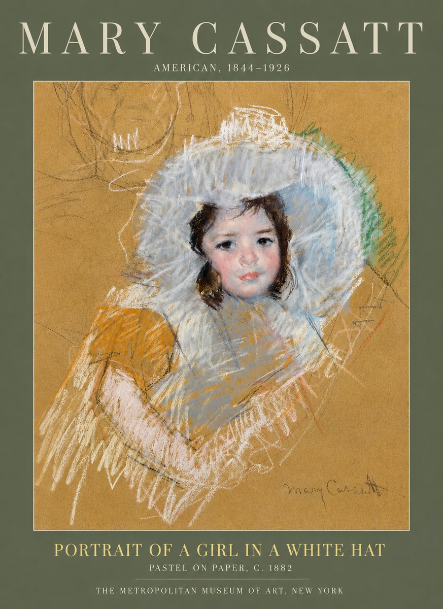 Mary Cassatt Portrait of a Girl in a White Hat No6 - Affiche