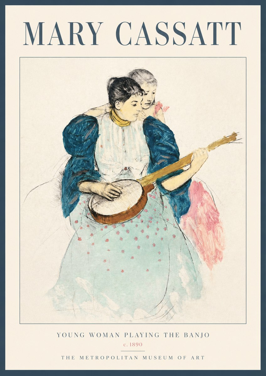 Mary Cassatt Young Woman Playing the Banjo No2 - Affiche