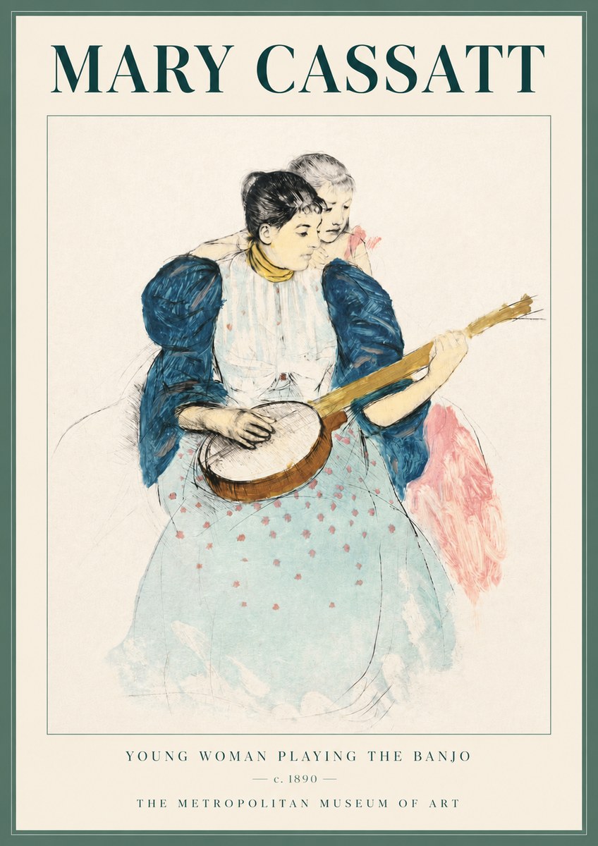 Mary Cassatt Young Woman Playing the Banjo No4 - Affiche