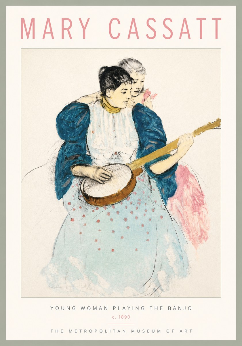 Mary Cassatt Young Woman Playing the Banjo No5 - Affiche