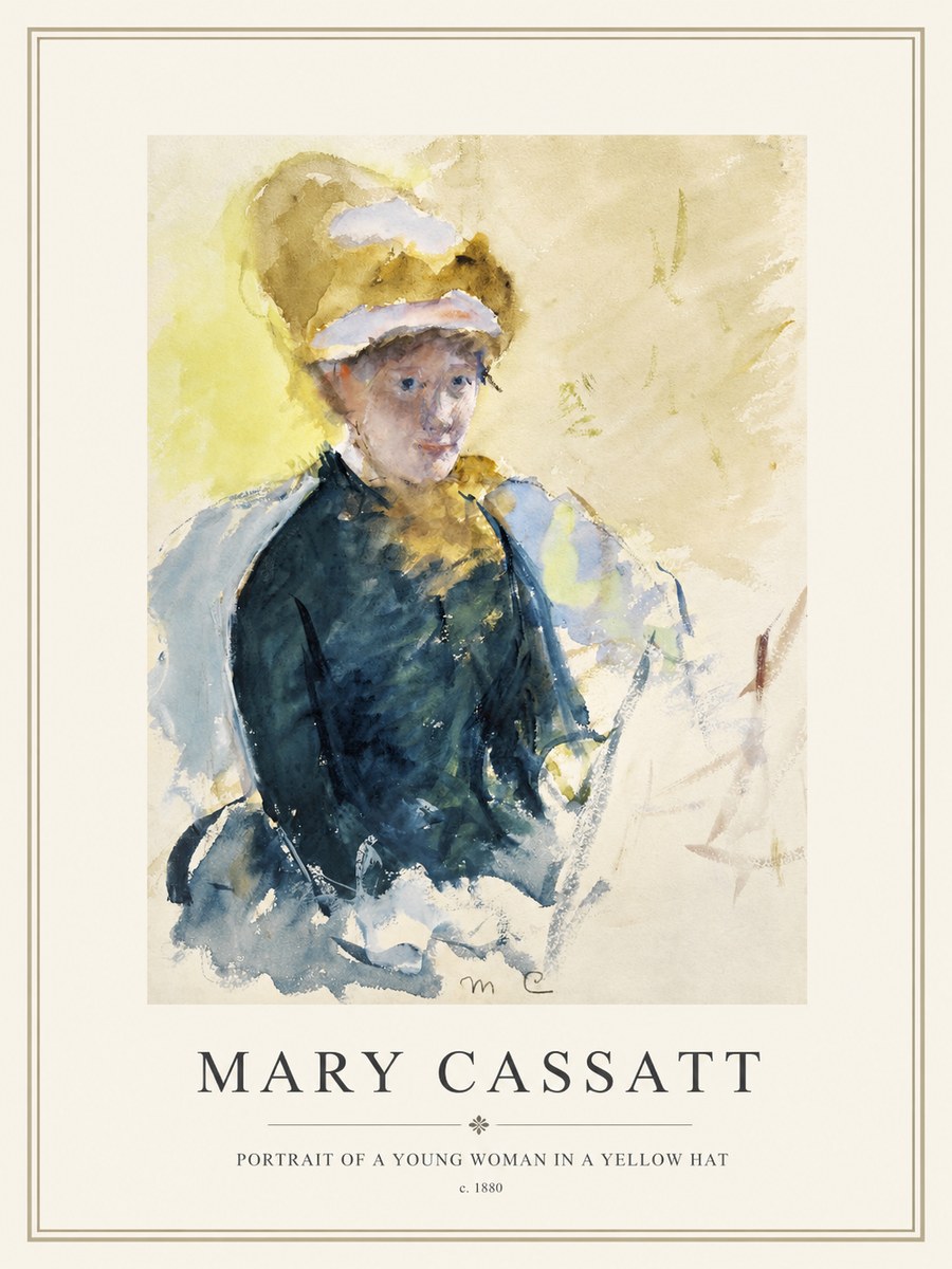 Mary Cassatt Portrait of a Young Woman in a Yellow Hat No1 - Affiche