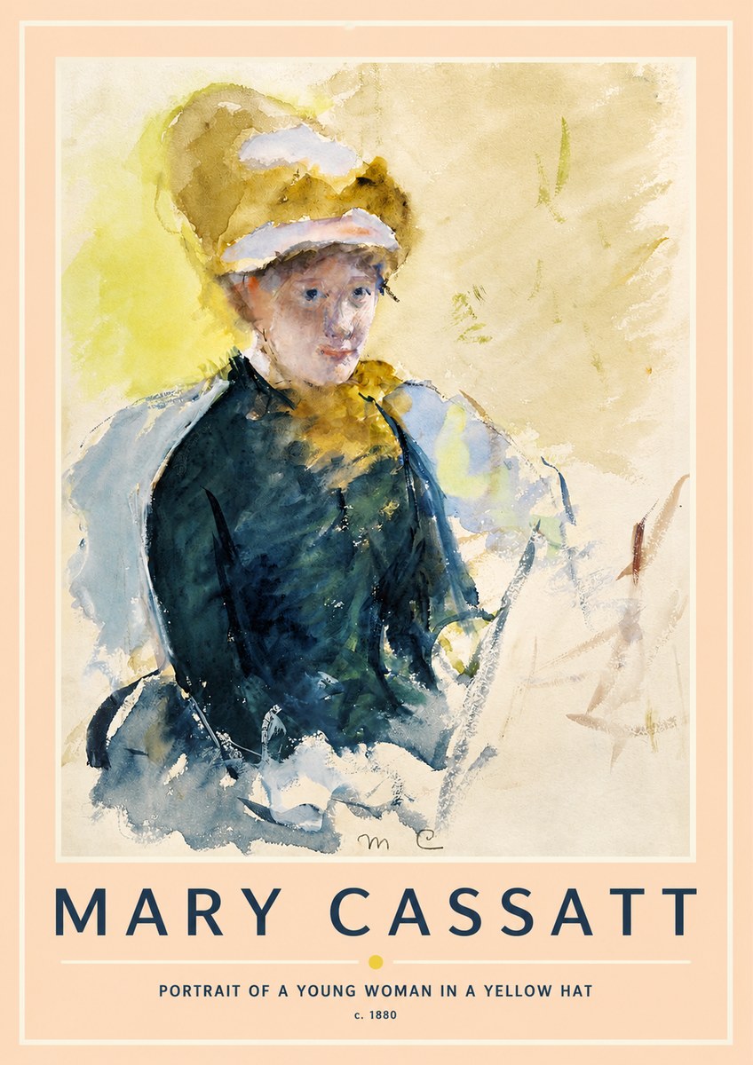 Mary Cassatt Portrait of a Young Woman in a Yellow Hat No2 - Affiche