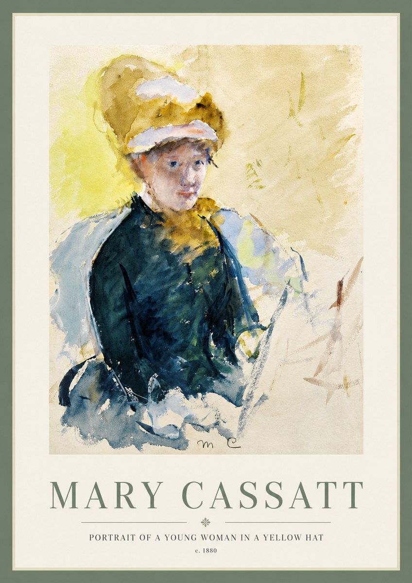 Mary Cassatt Portrait of a Young Woman in a Yellow Hat No3 - Affiche