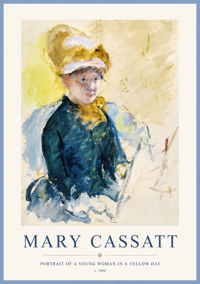 Mary Cassatt Portrait of a Young Woman in a Yellow Hat No4 - Affiche