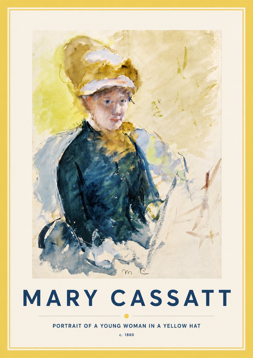 Mary Cassatt Portrait of a Young Woman in a Yellow Hat No5 - Affiche