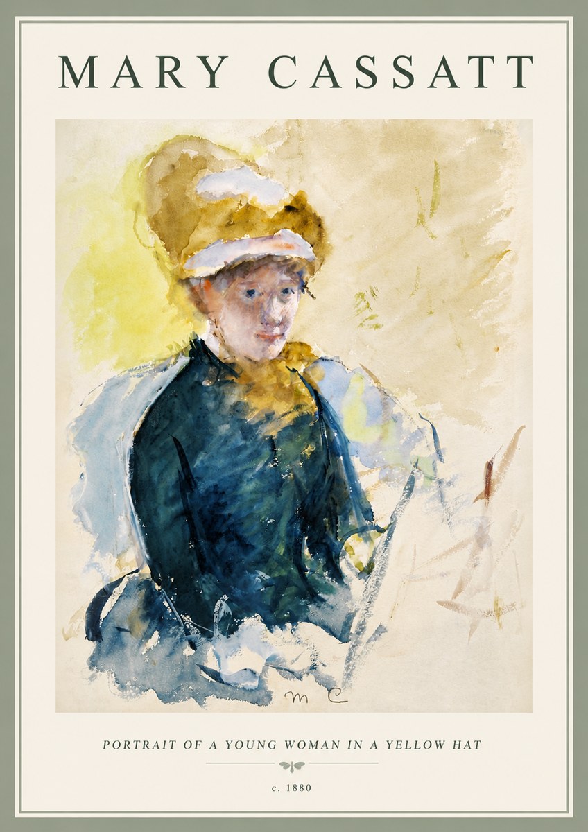 Mary Cassatt Portrait of a Young Woman in a Yellow Hat No6 - Affiche