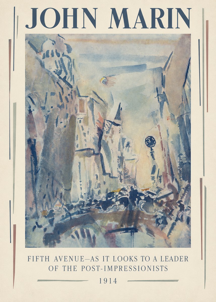 John Marin Fifth Avenue – as It Looks to a Leader of the Post-impressionists No3 - Affiche