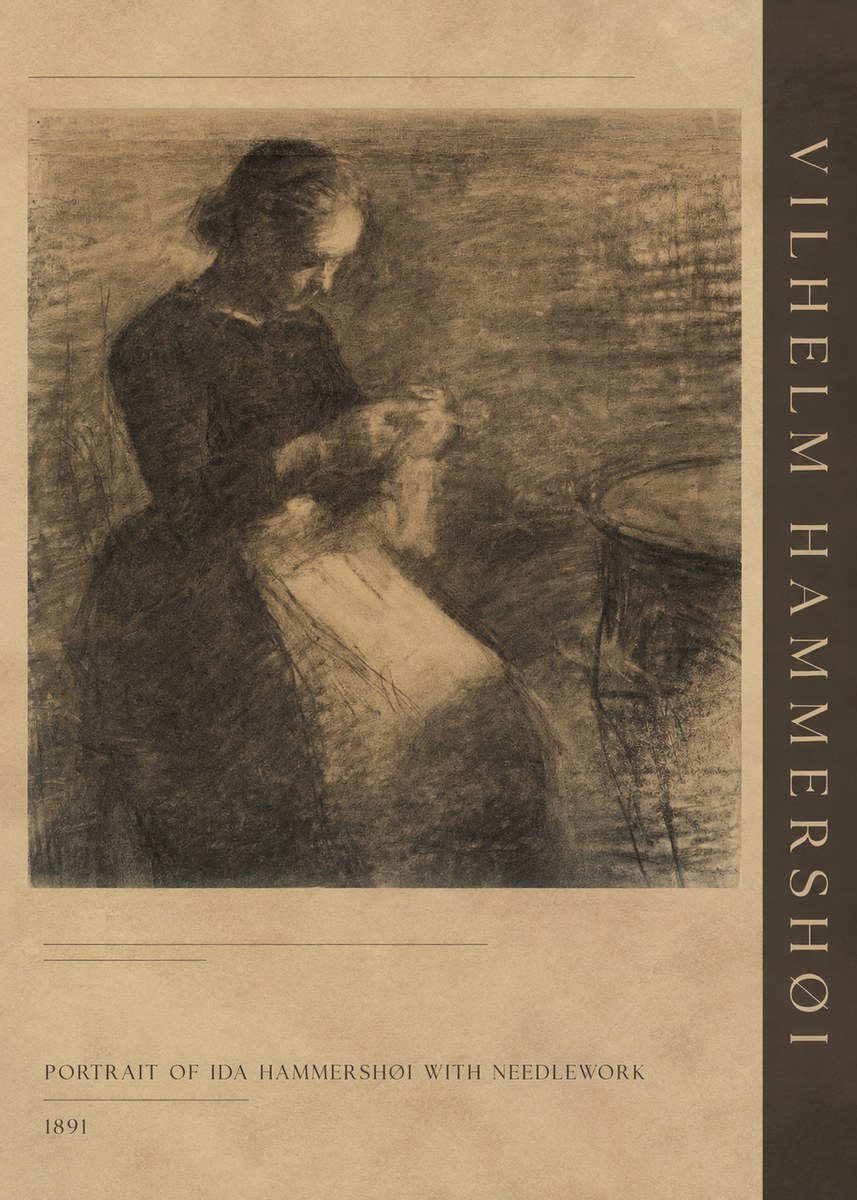 Vilhelm Hammershøi Portrait of Ida Hammershøi with Needlework No2 - Affiche