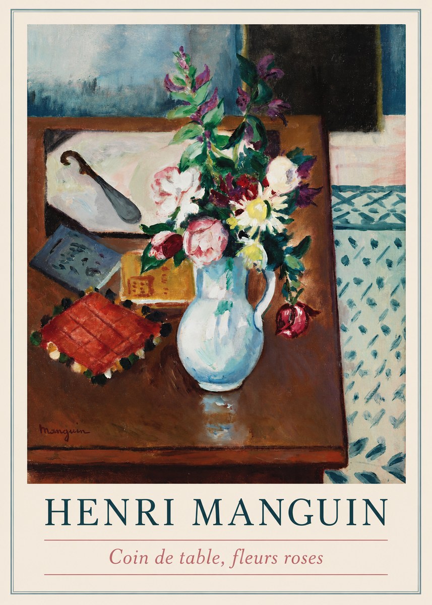 Henri Manguin Coin De Table, Fleurs Roses No1 - Affiche