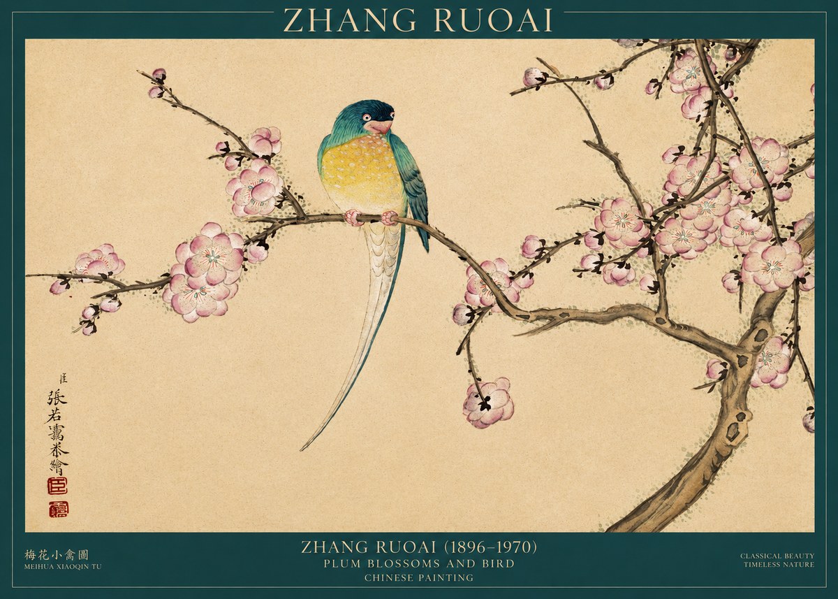 Zhang Ruoai Plum Blossoms and Bird No1 - Affiche
