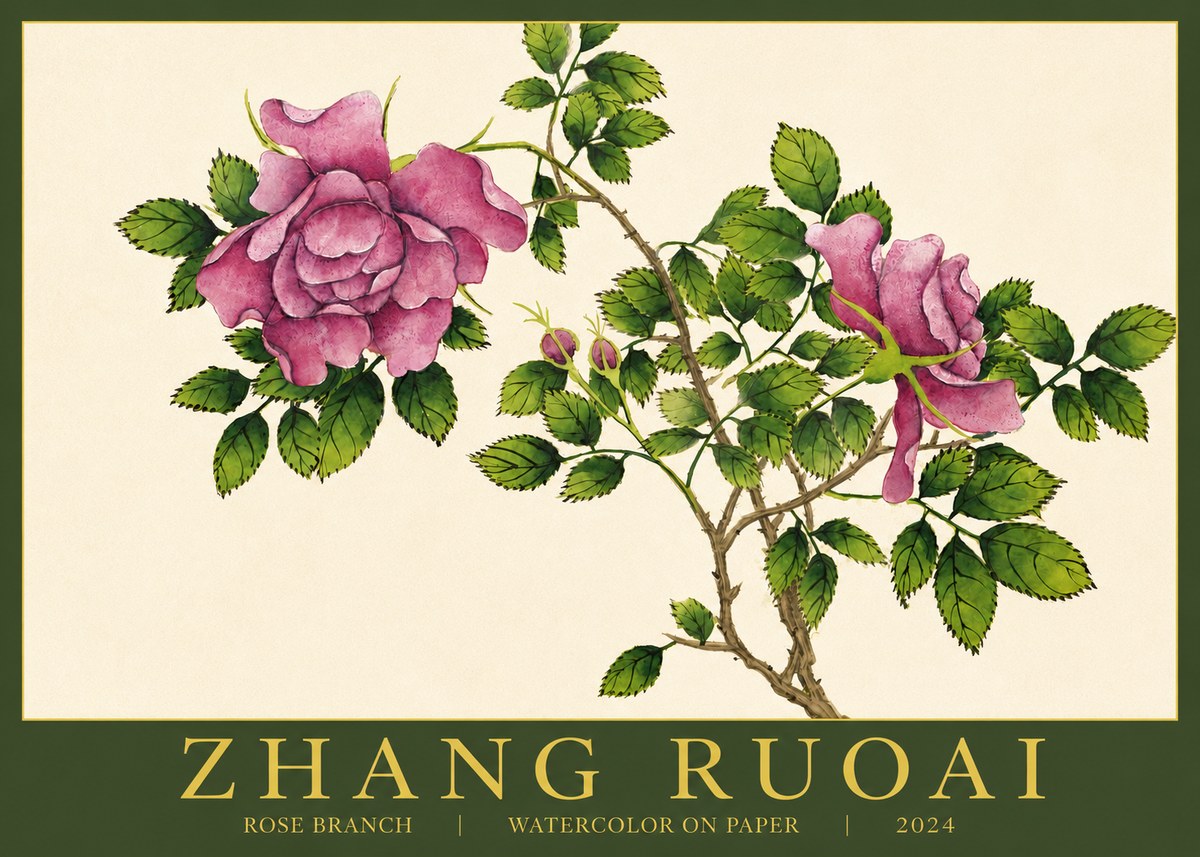 Zhang Ruoai Rose Branch No3 - Affiche