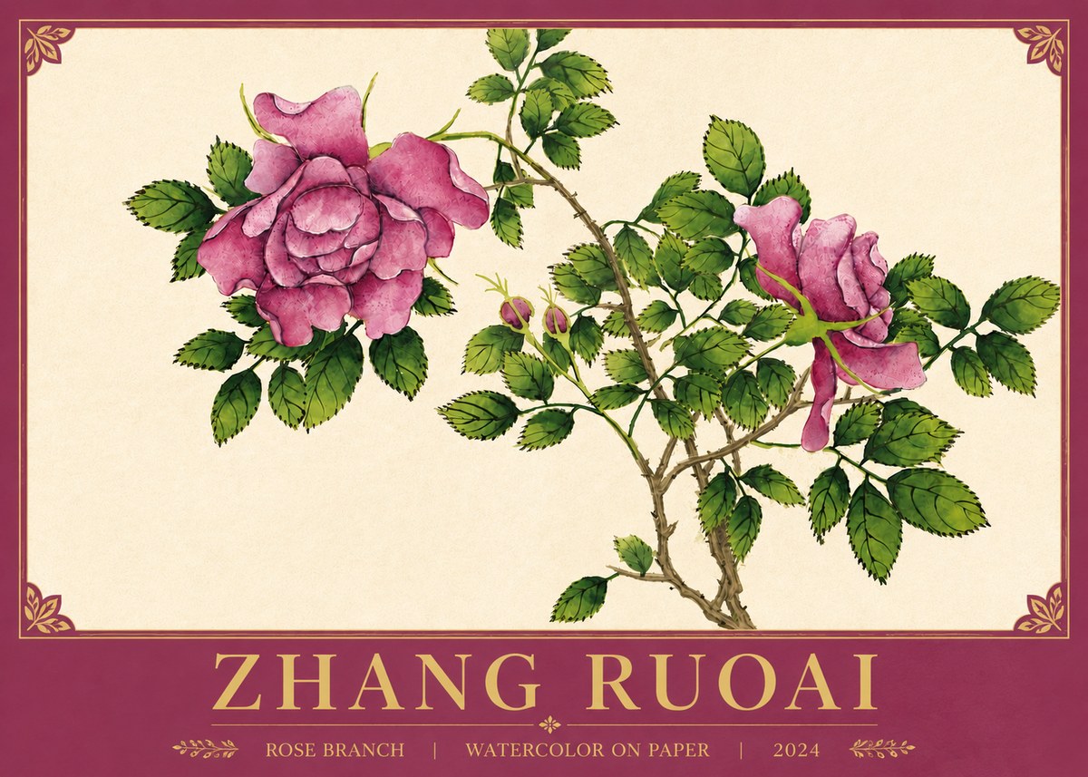 Zhang Ruoai Rose Branch No5 - Affiche