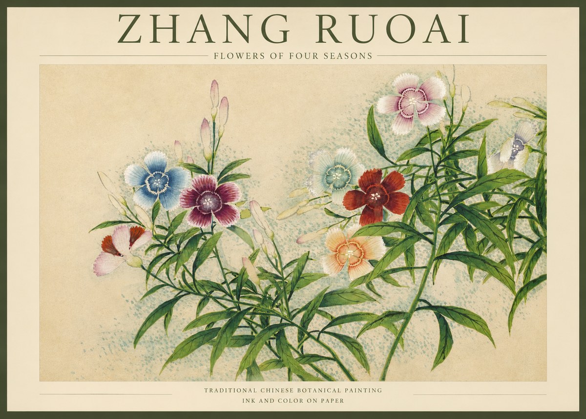 Zhang Ruoai Dianthus in Bloom No4 - Affiche