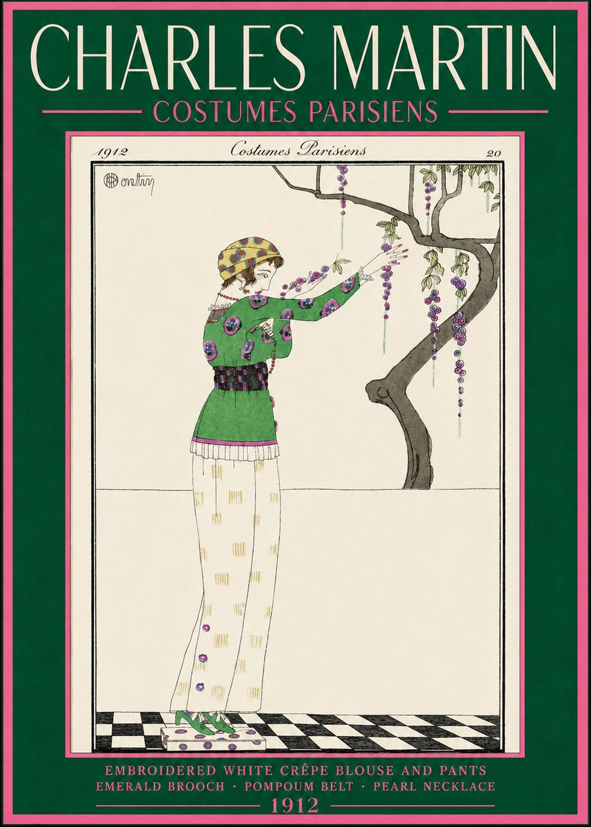 Charles Martin Embroidered White Crêpe Blouse and Pants No2 - Affiche