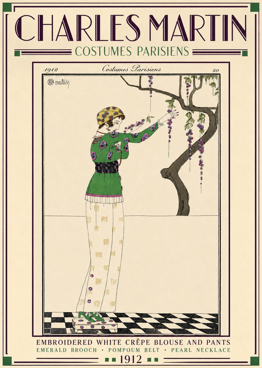 Charles Martin Embroidered White Crêpe Blouse and Pants No3 - Affiche