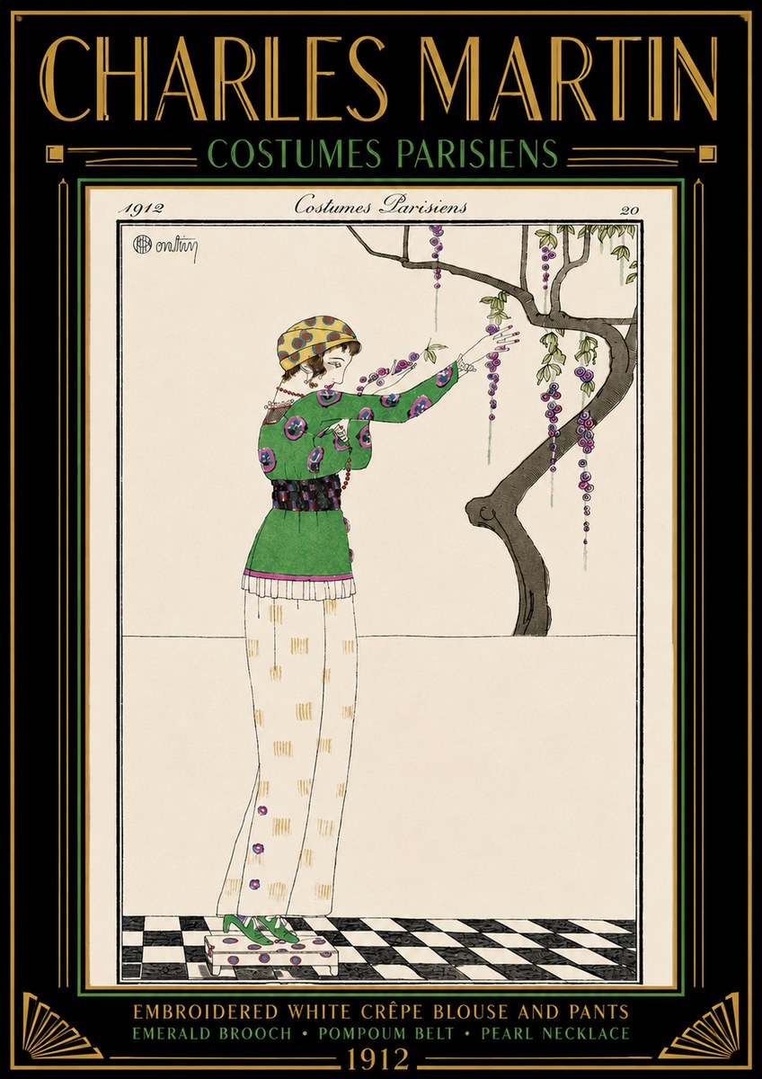 Charles Martin Embroidered White Crêpe Blouse and Pants No4 - Affiche