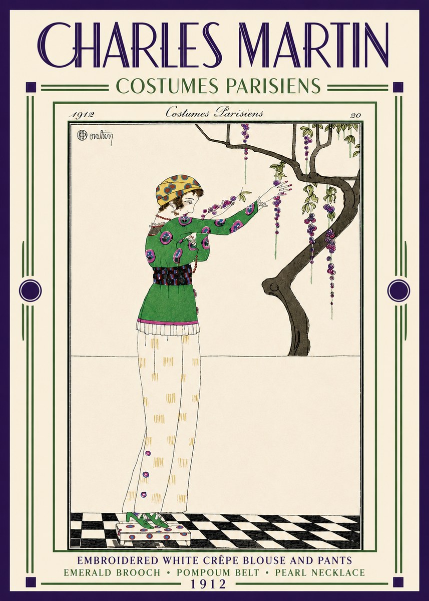 Charles Martin Embroidered White Crêpe Blouse and Pants No5 - Affiche
