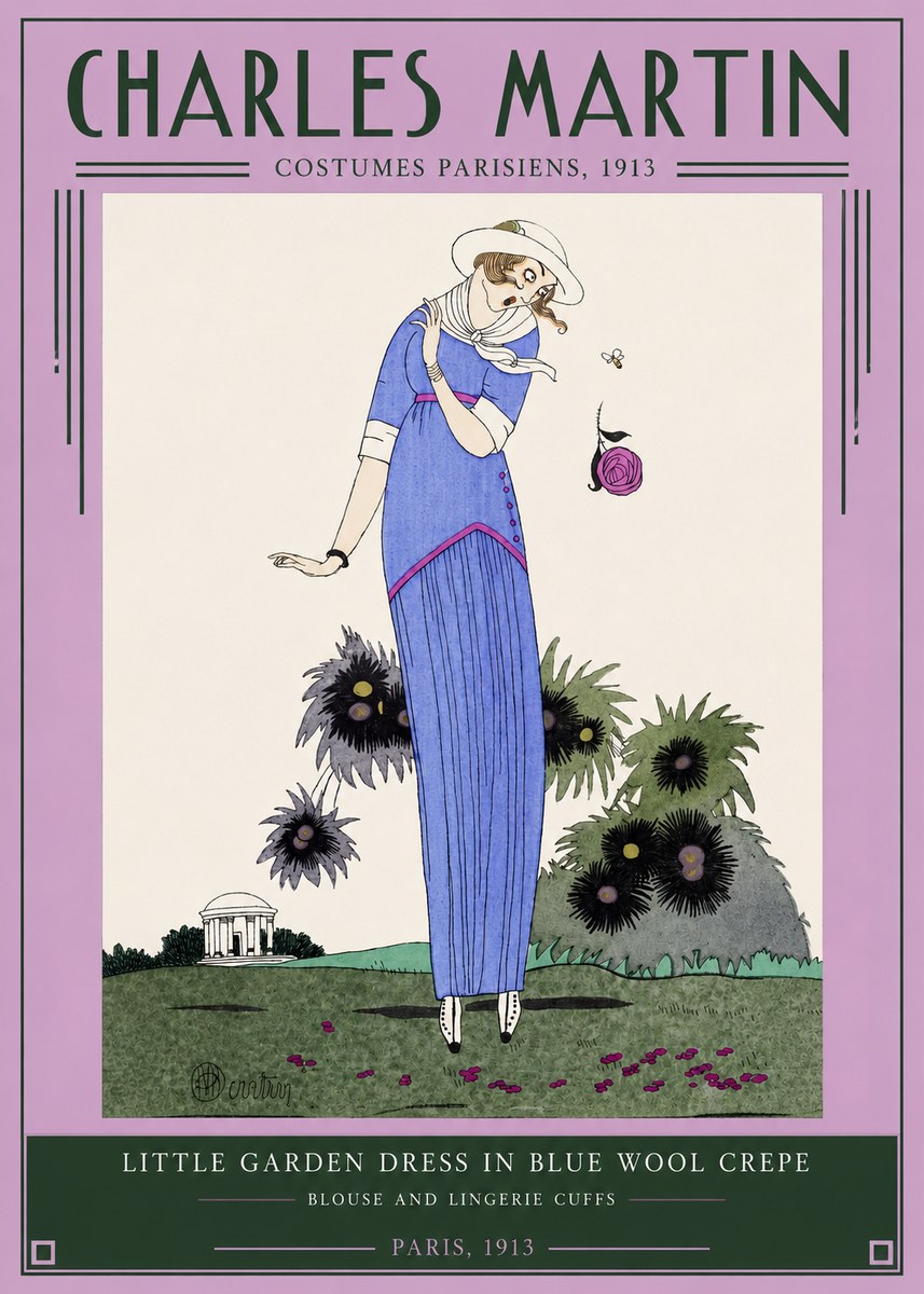Charles Martin Little Garden Dress in Blue Wool Crepe No2 - Affiche