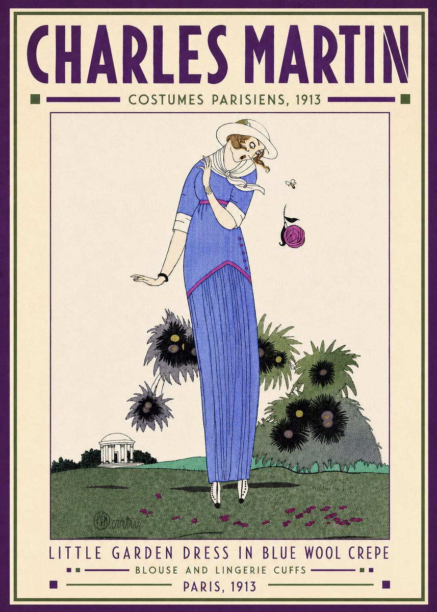Charles Martin Little Garden Dress in Blue Wool Crepe No4 - Affiche