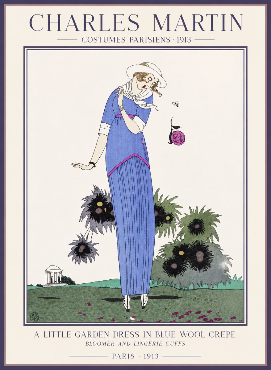 Charles Martin Little Garden Dress in Blue Wool Crepe No5 - Affiche