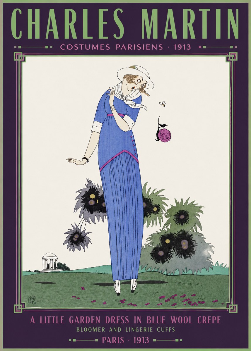 Charles Martin Little Garden Dress in Blue Wool Crepe No6 - Affiche
