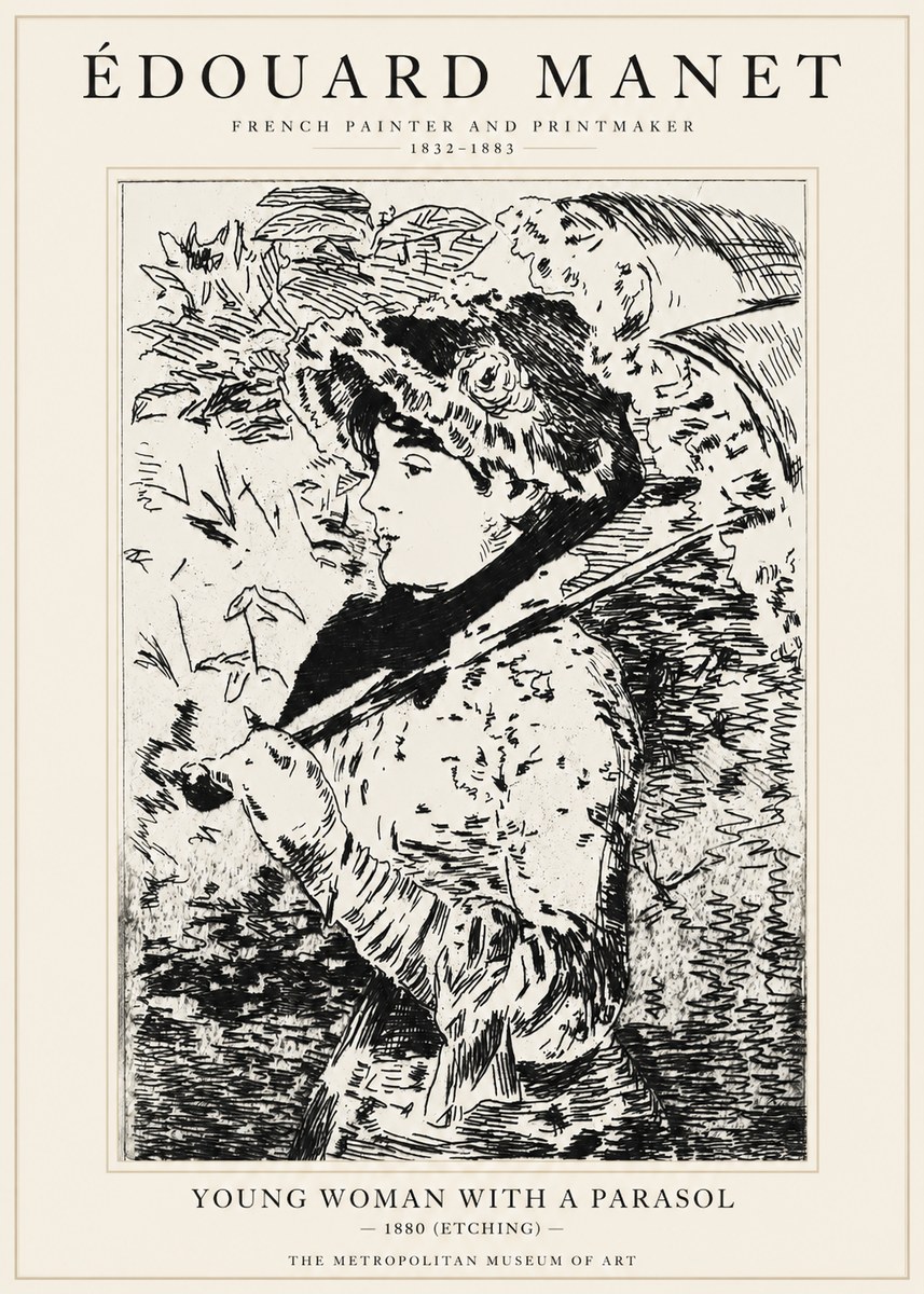 Édouard Manet Young Woman with a Parasol No1 - Affiche