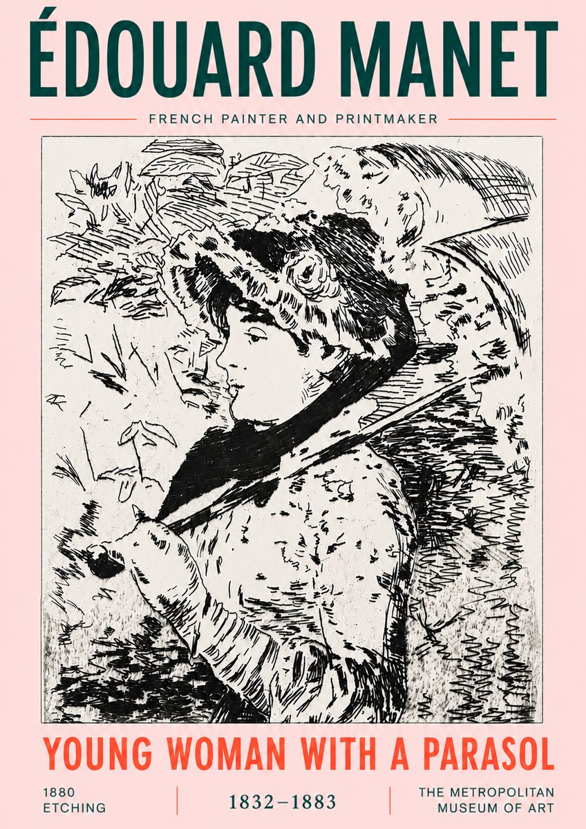 Édouard Manet Young Woman with a Parasol No6 - Affiche