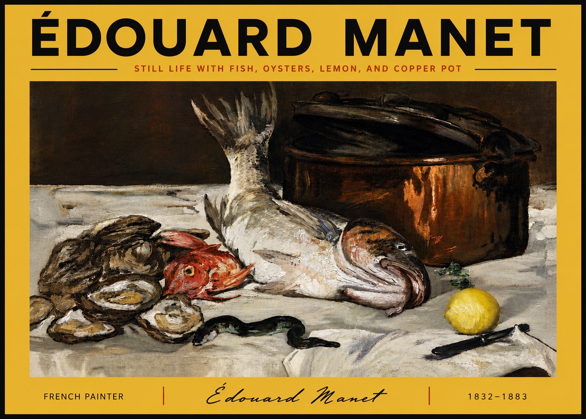Édouard Manet Still Life with Fish, Oysters, Lemon, and Copper Pot No6 - Affiche