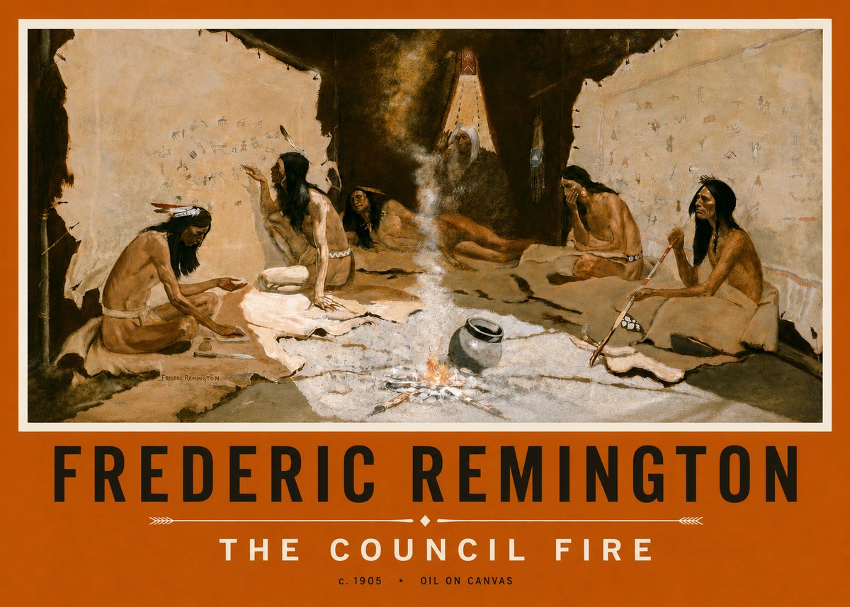 Frederic Remington The Council Fire I No3 - Affiche