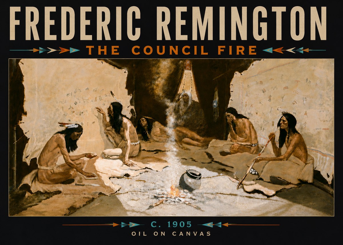 Frederic Remington The Council Fire I No6 - Affiche