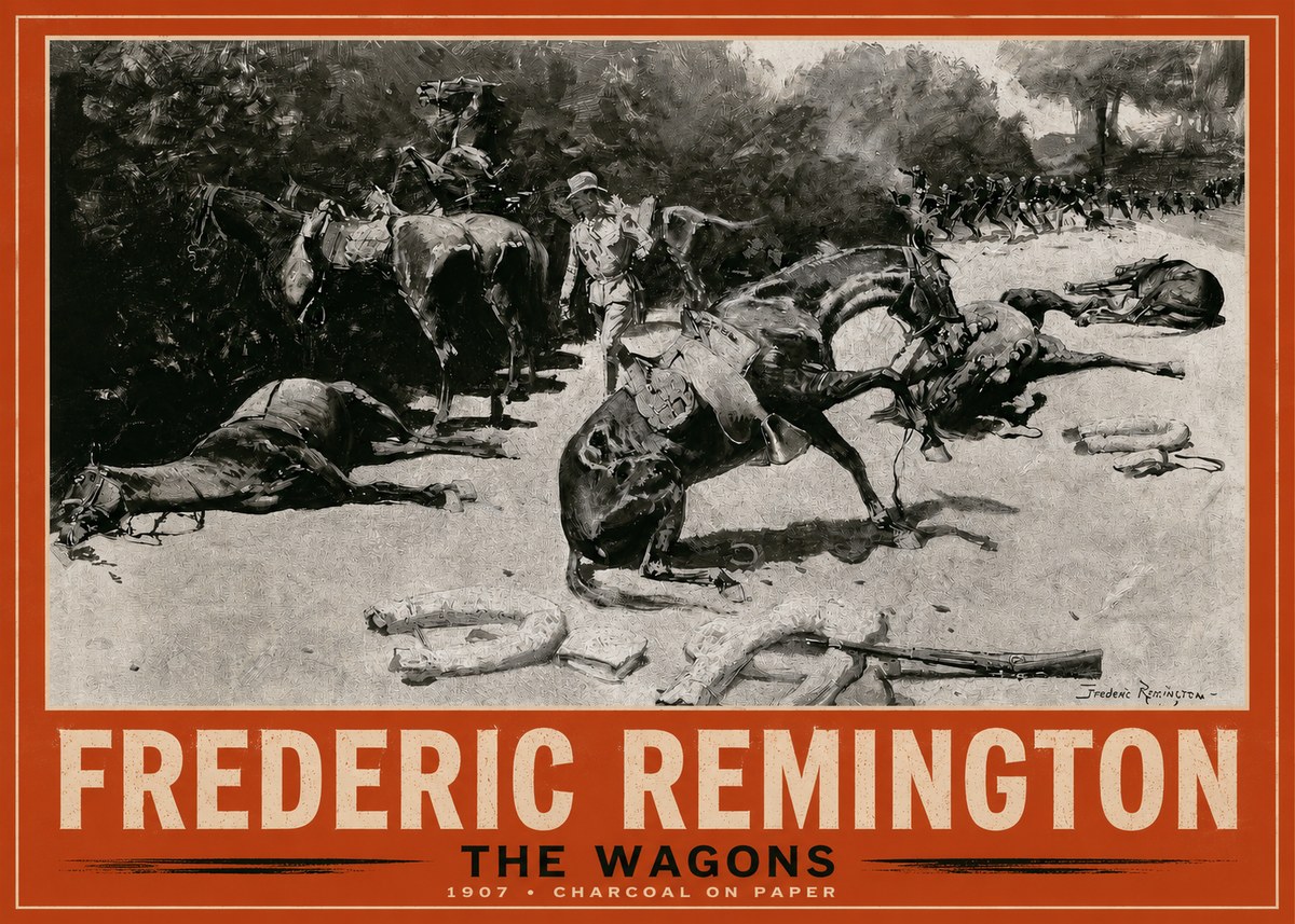 Frederic Remington The Wagons No2 - Affiche
