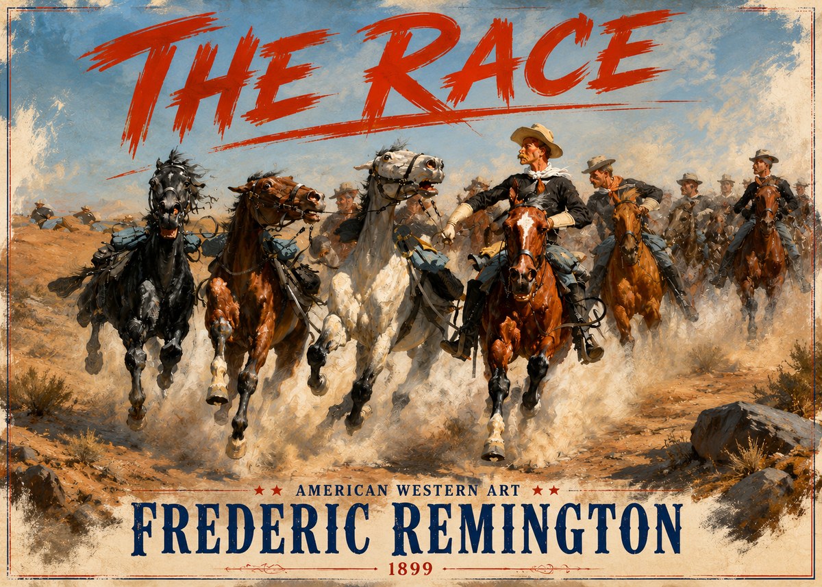 Frederic Remington The Race I No3 - Affiche