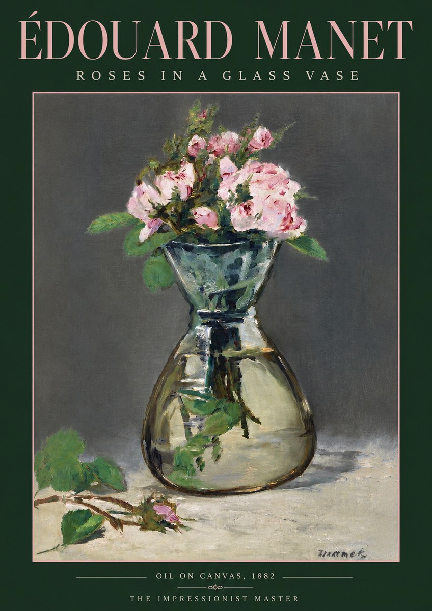 Édouard Manet Roses in a Glass Vase II No3 - Affiche