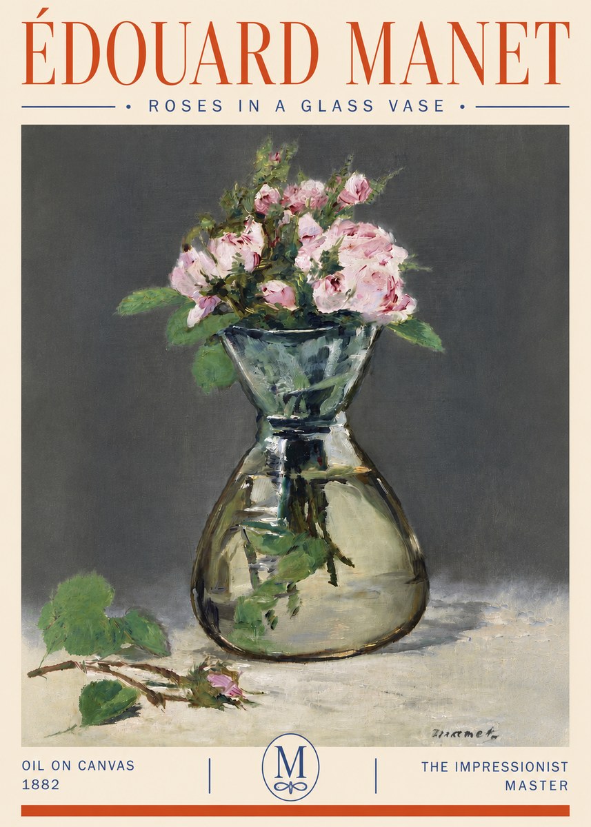 Édouard Manet Roses in a Glass Vase II No4 - Affiche