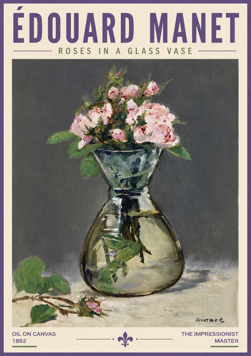 Édouard Manet Roses in a Glass Vase II No5 - Affiche
