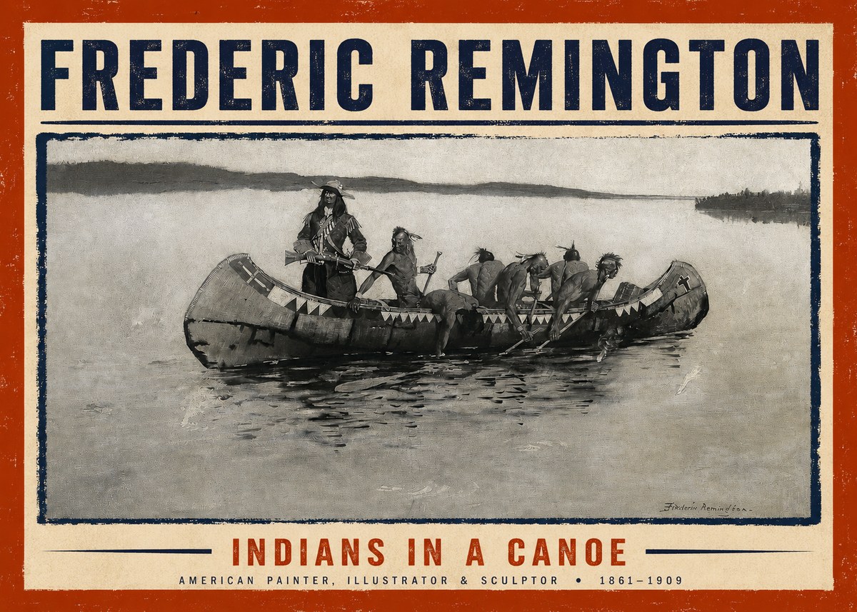 Frederic Remington Indians in a Canoe No2 - Affiche