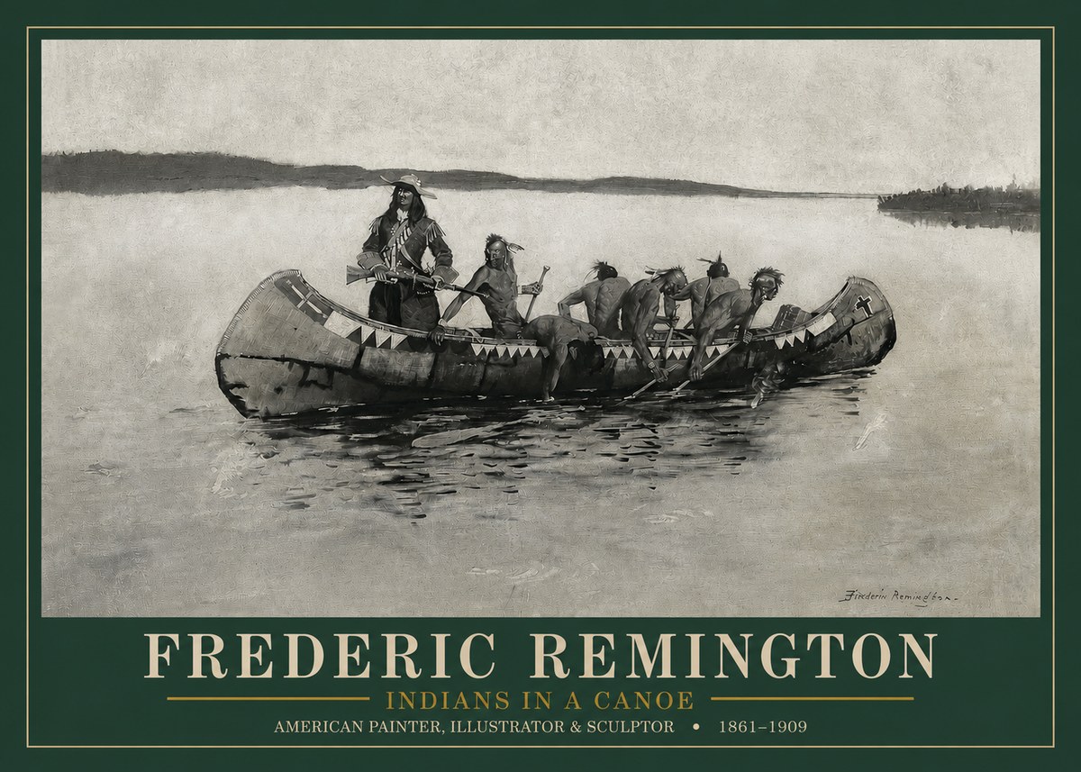 Frederic Remington Indians in a Canoe No3 - Affiche