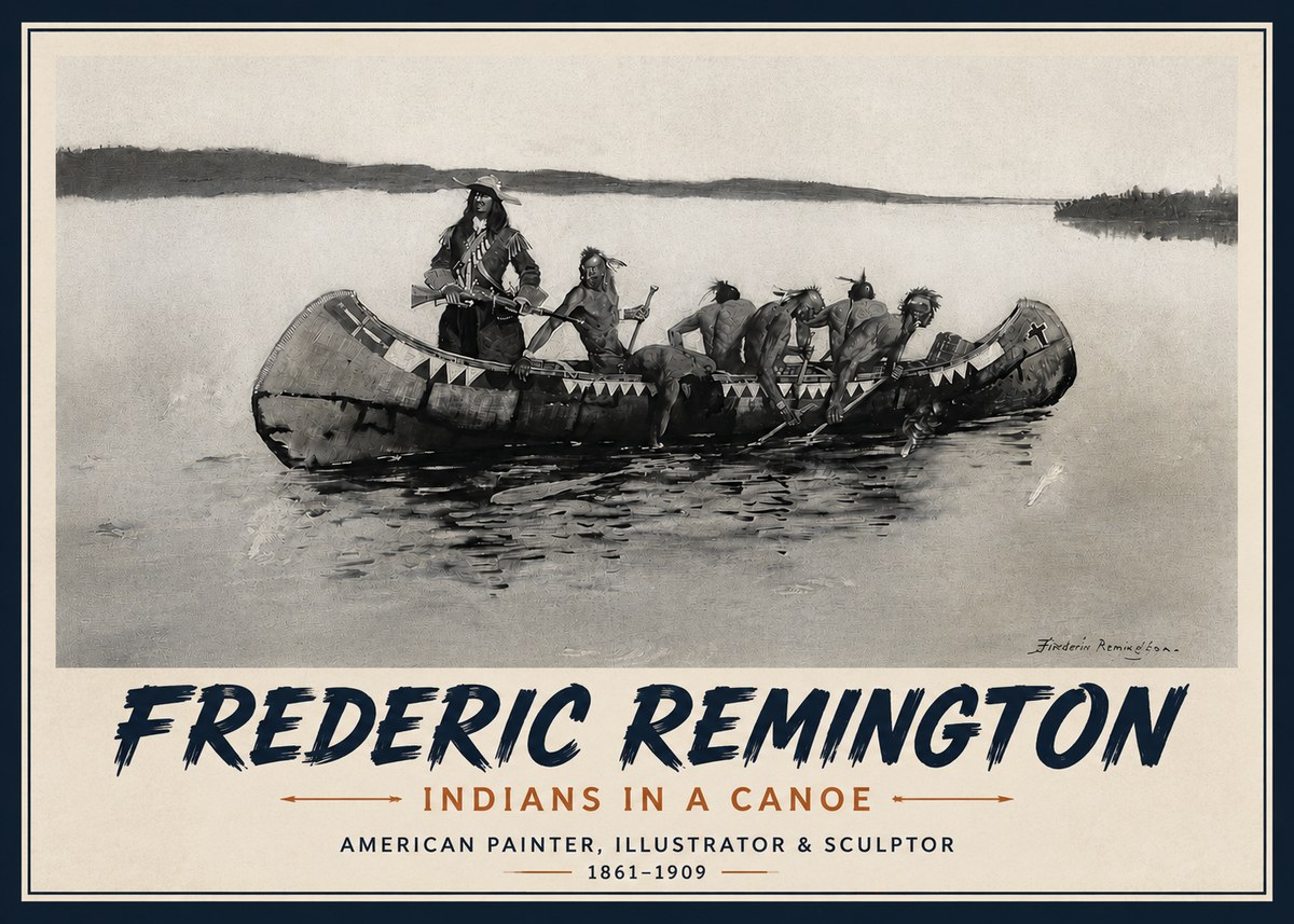 Frederic Remington Indians in a Canoe No4 - Affiche
