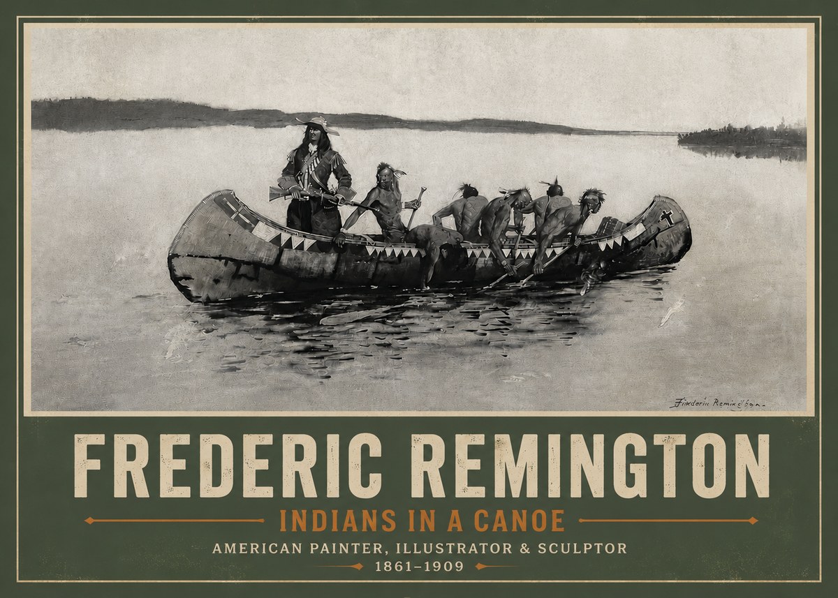 Frederic Remington Indians in a Canoe No5 - Affiche