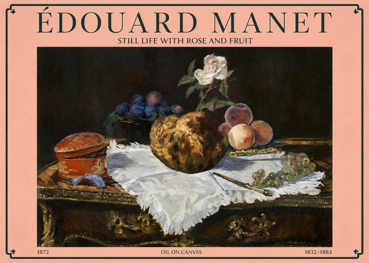 Édouard Manet Still Life with Rose and Fruit No3 - Affiche