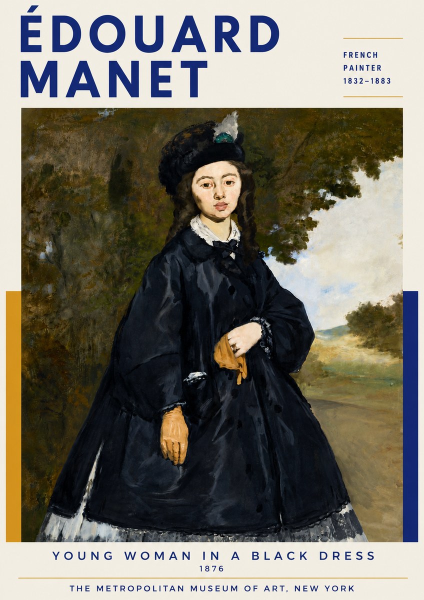 Édouard Manet Young Woman in a Black Dress No6 - Affiche